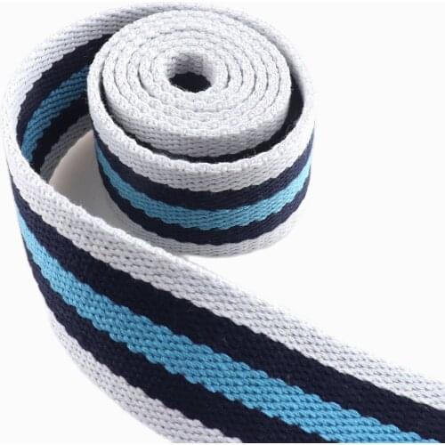 38mm heavy weight cotton soft webbing handbag Polyester webbing key fob Nylon Strap dog collar Black blue white stripe webbing