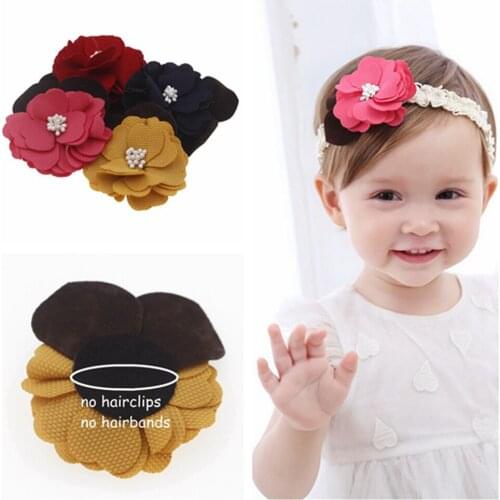 5pcs/lot 7.5cm Korean baby girls boutique DIY fabric flowers Accessories without hairband No clips Children Hair headband