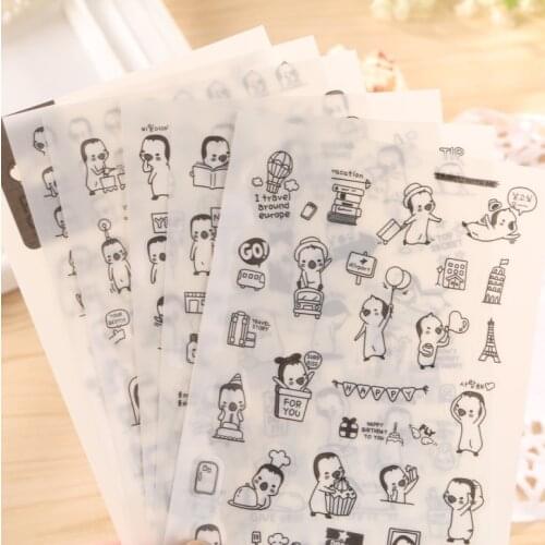 6 Sheets/Pack Cute Penguin Cartoon Animal Decoration Scrapbooking Stickers Transparent PVC Stationery Planner Stickers