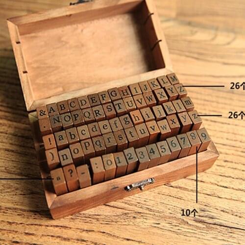 70pcs/set Vintage DIY Number And Alphabet Letter Wood Rubber Stamps Set With Wooden Box For Teaching And Play