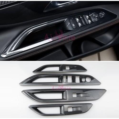 Accessories For Peugeot 5008 3008 2017 2018 Interior Carbon Fiber Color Window Glass button Overlay Trim 4 pcs Car Styling