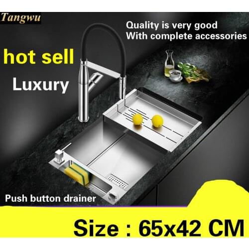 Free shipping Household luxury fashion mini kitchen manual sink single trough dish 304 stainless steel hot sell 650x420 MM