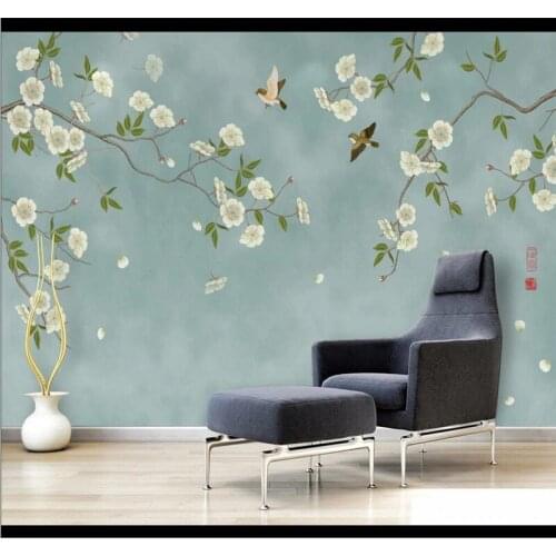 XUE SU Large custom home decoration wallpaper mural new Chinese style flower and bird plum TV sofa background wall