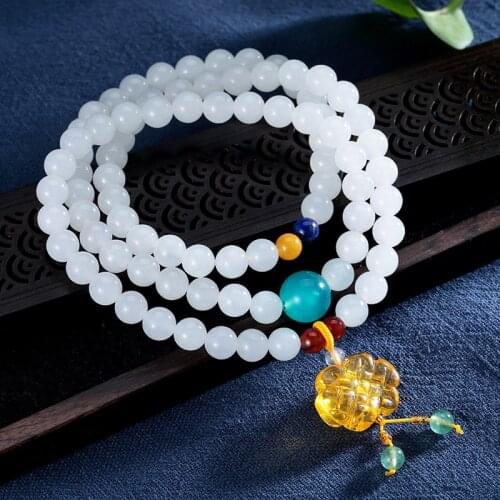 Natural hetian white jade beads bracelets for women amber bracelet women no heated real amber 6mm jadeite jade jewelry