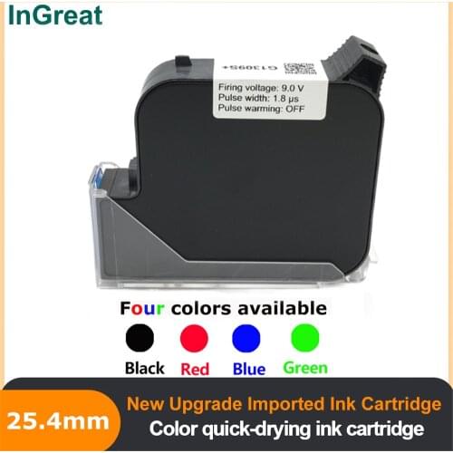 Quick-Drying Solvent Ink Cartridge Print Height 25.4mm 45ML Black Red Blue Green for Handheld Inkjet Printer
