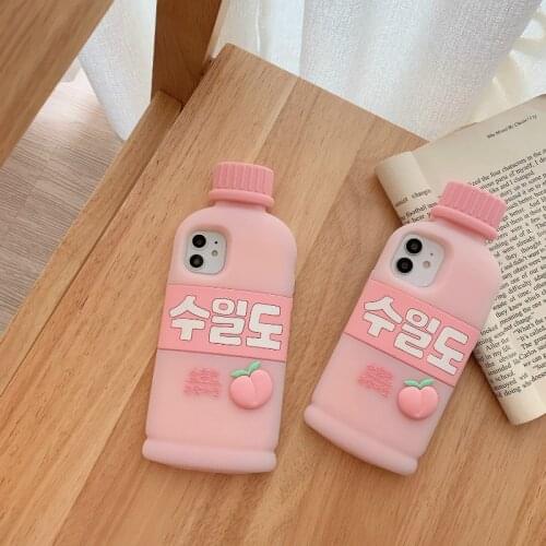 3D Cute Peach Drink Bottle Phone Case For iPhone 12 11 Pro Max X Xr Xs Max Soft Silicone Cover For iPhone 6 6s 7 8 Plus SE 2020