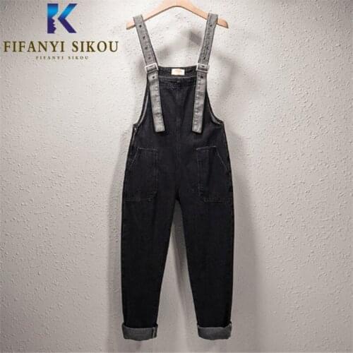 Black Denim Jumpsuits Women Sleeveless Rompers Spring Autumn Fashion Suspenders Jeans Loose Plus Size Womens Denim Overalls