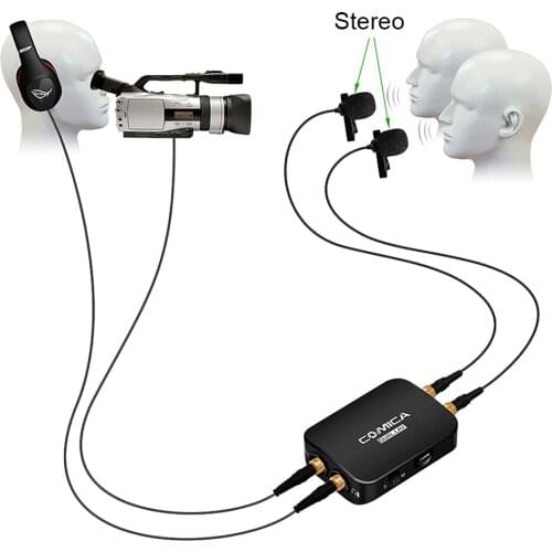 COMICA Dual-head Detachable Mono/Stereo Modes Lavalier Microphone Built-in Battery for Canon Nikon Sony Camera DSLR Gopro Phone