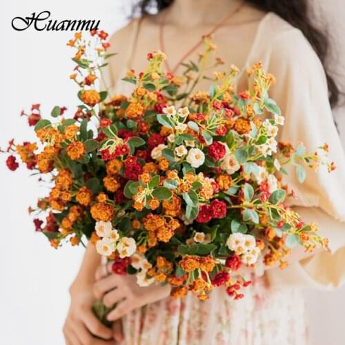 75CM 26 Head Small Roses Artificial Flowers Fake Dried Bouquet Rosa Multiflora Living Room Dining Table Weddings Decoration