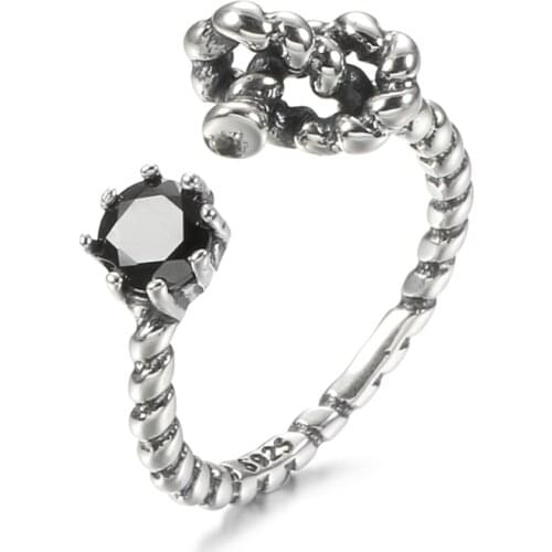Kine 925 Sterling Silver Fine Jewelry Twisted Ring Punk Hiphop Rock Open Adjustable Stackable Rings Women Vintage Silver Jewelry