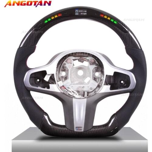 Customized Perforated leather LED Carbon Fiber Race Digital Display Perforated leather Steering Wheel For BMW G30