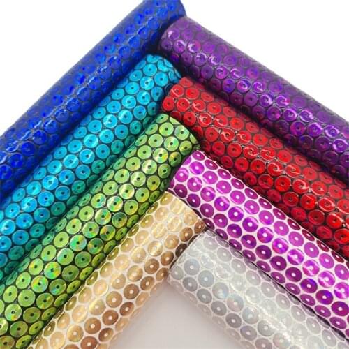Iridescent Sequins Embossed Synthetic Leather Faux Fabric Sheets Felt Backing Vinyl For Earrings bag Bows DIY GM2194