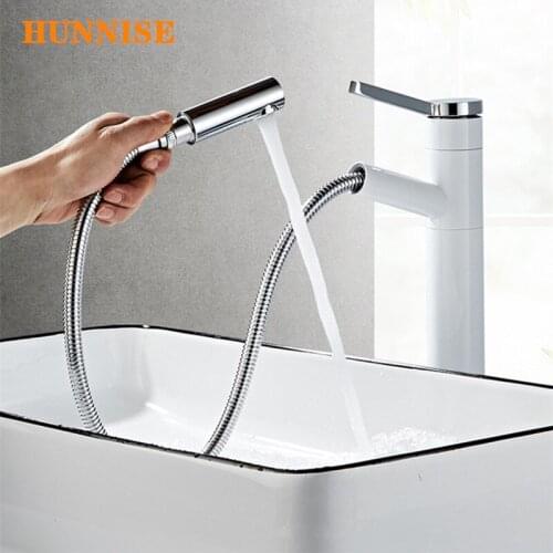 Copper Bathroom Pullout Basin Faucet Hot and Cold Rotable Basin Mixer Faucet Different Height Bathroom Wash Sink Faucet Mixer