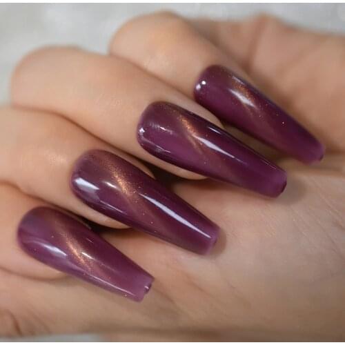 Hand Painted Fake Nails Extra Long Tapered Cat Eye Gel Nails Grape Purple Galaxry Charming Press On Nails 20 CT