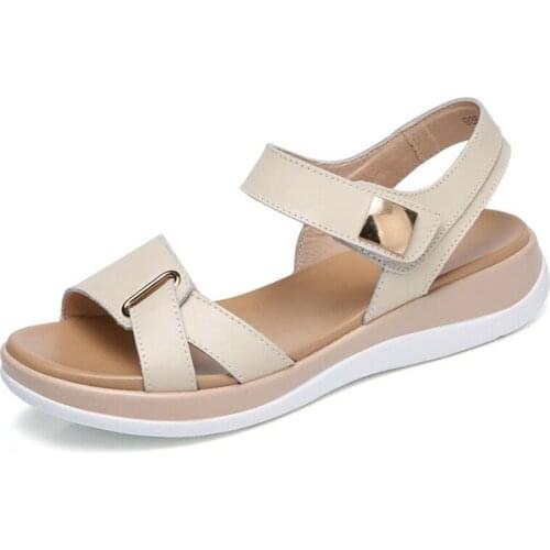 New Summer Womens Sandals Leather Sandals Female Size Leather Sandals Open toe Fish Mouth Casual Shoes Slippers Footwear