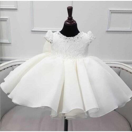 Infant Girl Clothes Beads Lace Bow Newborn Baptism Dress Baby Girls Party Christening Dresses 1 Year Birthday Outfits