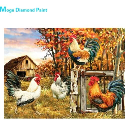 Autumn Farm Chicken Coop Animals Diamond Painting Round Full Drill Nouveaute DIY Mosaic Embroidery 5D Cross Stitch Home Decor