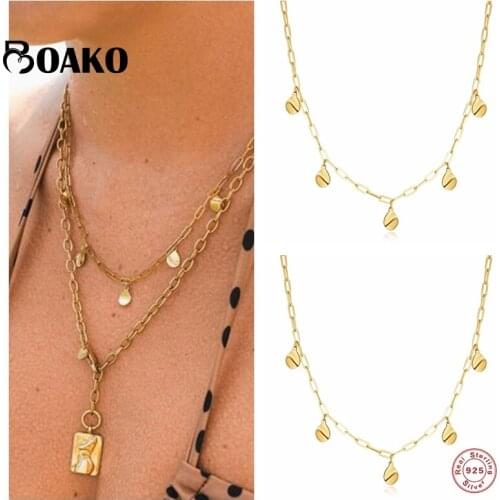 BOAKO 925 Sterling Silver Initial Gold Pendant Necklace For Women Collares Charms Mujer Fine Jewelry Christmas for Girl Gifts