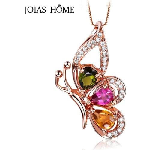 JoiasHome 925 Sterling Silver Necklace Pendant Korean Creative Colorful Gem Butterfly Flying Pendant Wedding Party Gift