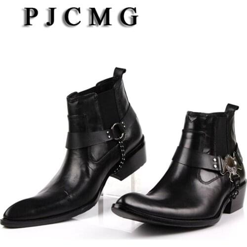 PJCMG Spring/Summer Black/Red Boots Elastic Band Pointed Toe Bullock Patterns Oxford Dress Shoes For Men Ankle Boots