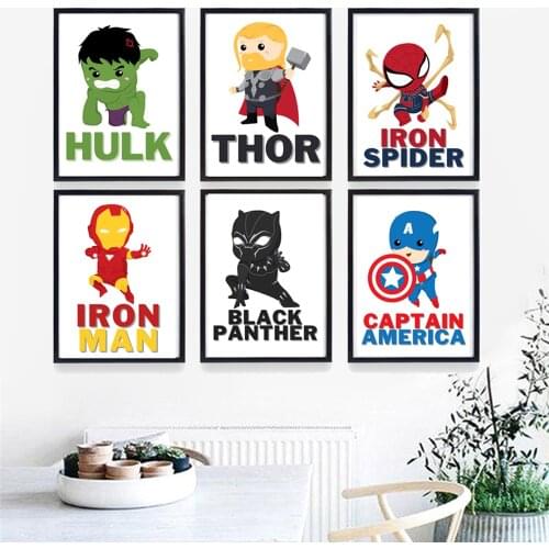 Superhero Kids Bedroom Prints Decor Marvel Avengers Cartoon Poster Children Baby Room Wall Art Home Decoration Canvas Painting