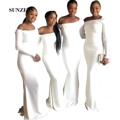Simple Ivory Long Bridesmaid Dress Mermaid Long Sleeves Wedding Party Dress For Women Elegant Gowns vestidos de fiesta largos