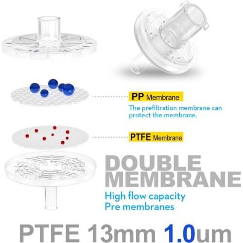 Syringe Filters,Hydrophobic PTFE Membrane 1.0μm Pore Size,13mm Diameter,100 Pcs by Ks-Tek