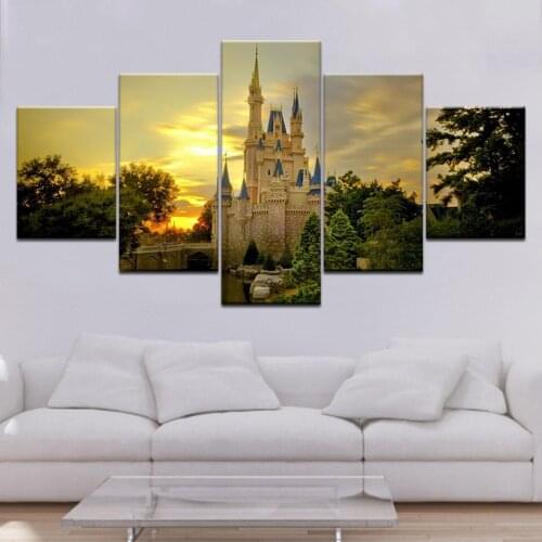 Modern Home Decor Printed Poster Frame Living Room Pictures 5 Panel Castle Canvas Wall Art Fantasy Cartoon World Painting