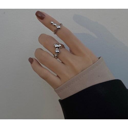 Punk Hip Hop Fashion Beads Polished Finger Ring for Women Girl Rock Opening Adjustable Ring Statement Birthday Party Jewelry