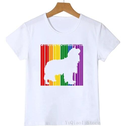Rainbow lgbt Cavalier King Charles spaniel dog animal print boy girl clothes unisex tshirt children’s t-shirts kawaii t shirt