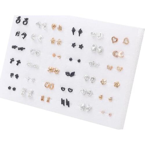 Wholesale 36Pairs/Set Mix Style Small Stud Earrings Set For Girls Women Cute Heart Star Bowknot Plastic Earring Fashion Jewelry