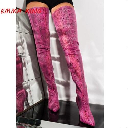 Snake Prints Pointed Toe Stiletto Knight Boots Women 2020 Winter Sexy Side Zipper High Heels Thigh High Boots Fashion Long Boots