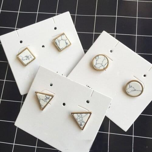Square Round Triangle Earring Stud Marble Stones Fashion New Designs Simple For Women Accessories