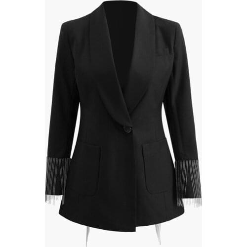 2020 Casual Blazer Womens Fashion Solid Buttons Blazers Coats Office Ladies Collar Slim fit Coat Female Beaded tassel Outerwear