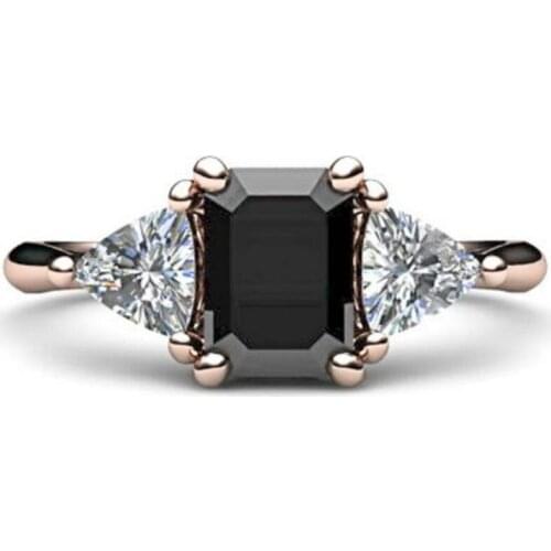 Classic Fashion 18K Rose Gold Black Diamond female Engagement Engagement Bride Princess Love Ring Size 5-11