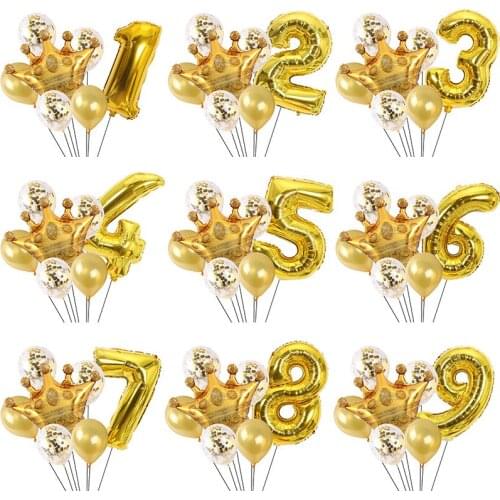 Gold Crown Balloons Confetti Balloon Childrens first birthday happy birthday Set Supplies for Baby Shower Anniversary Decoratio