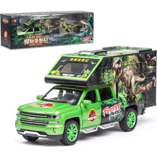 1:32 Alloy Model Car Diecast Transport Vehicle Dinosaur Raptors Carrier Pull Back and Return Sound Light Music