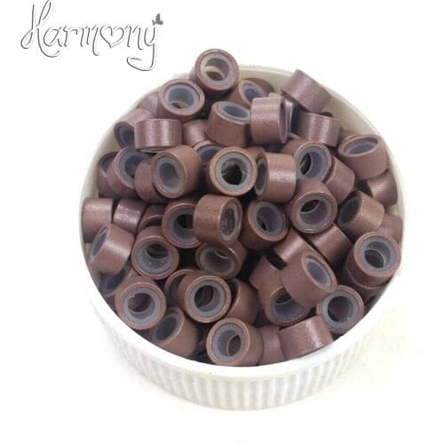 1000pcs 11# Light brown color) 5.0mm Aluminium Micro ring Silicone lined Links Beads tube tools accessories