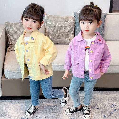 2021 Baby Girls Denim Jacket Embroidery Tops Coat Spring Autumn Fashion Kids Casual Jackets Overcoats Children Clothes