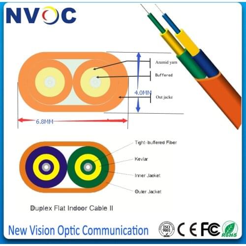 6.0mm SM G652D Duplex Flat Twin Duplex Military Tactical Indoor LSZH Cable,Single Mode Duplex Round Indoor Fiber Optical Cable