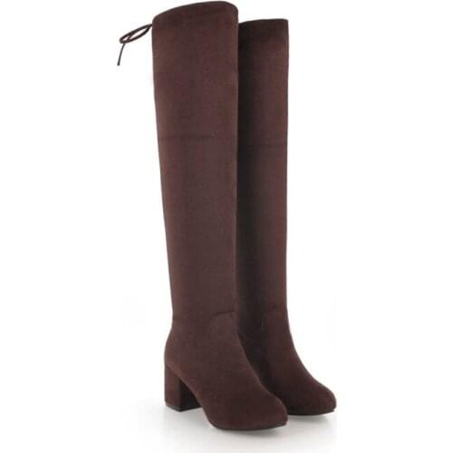 Big Size Europeans and Americans with round head, thick heel and slim boots with over knee opening