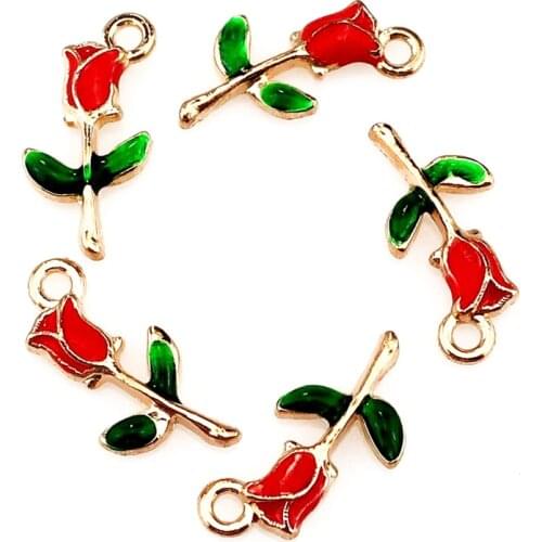 20Pcs/Lot Enamel Romantic Rose Flower Charms Finding Valentines Day Gift Necklaces Jewelry Supplies