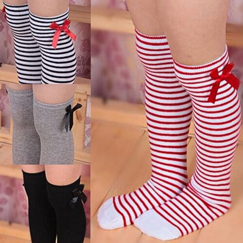 Kids Anti-slip Socks Toddlers Girls Big Bow Striped Winter Leg Warmers Knee High Long Soft Cotton Lace Baby For Kid Four Season