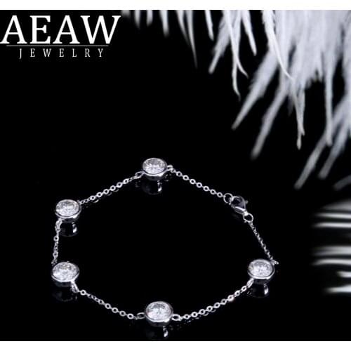 For Women Test Positive Solid 9K White Gold 5pcs 5mm 2.5ctw DF Color Moissanite Lab Grown Diamond Bezel Bracelet