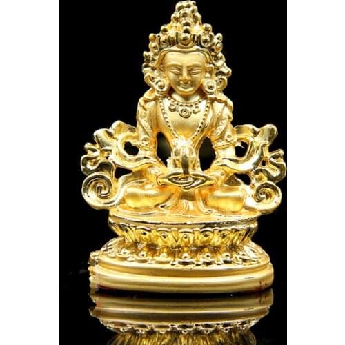 Longevity/Amitayus Gold Plating Buddhist Alloy Metal Bodhisattva Buddha Putting Decorate Statue Small Collective Figurine