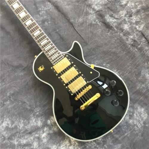 Electric guitar black color high quality guitar with 3 pickups humbucker guitar gold hardwares free shipping