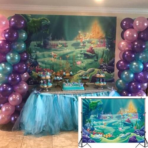 Under the Sea Backdrop Mermaid Birthday Party Decoration Castle Blue Sea Grass Shell Background Child Kids Baby Birthday Banner