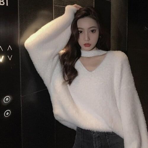 JuneRain Winter Solid Casual Fleece Sweater Women Sweet Designer Pullover Sweater Female Loose Korean Streetwear Women Clothing