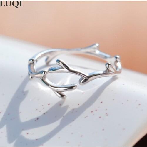 Fashion Womens S925 Silver Plated Platinum Irregular Branch Literary Fresh Open Rings J197