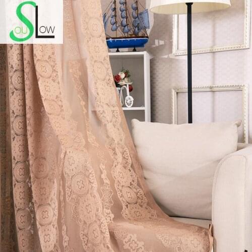 Slow Soul Light Coffee Beige White High Grade Curtain Europe Floral Tulle Curtains For Living Room Kitchen Bedroom Sheer Blinds
